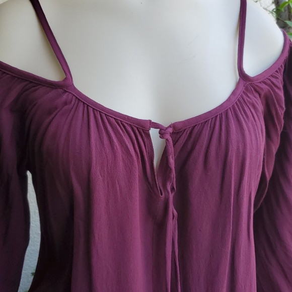 Socialite peasant off the shoulder blouse, top wine color top - Picture 3 of 5